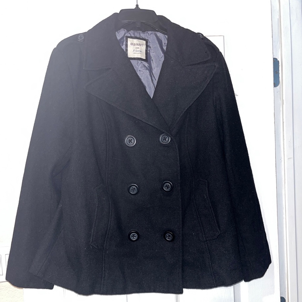 OLD NAVY PEACOAT COLOR black LONG SLEEVE WOOL/POLYESTER SIZE X-Large
